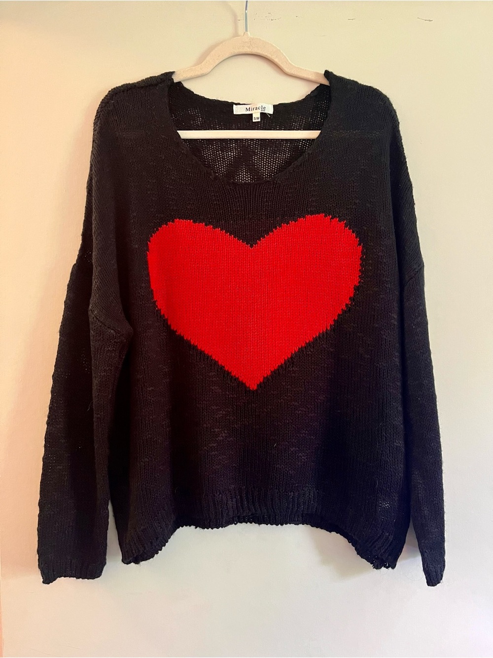 Miracle Black Crewneck Sweater with Red Heart